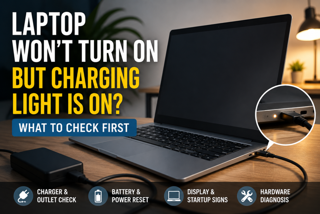 Laptop won’t turn on but charging light is on