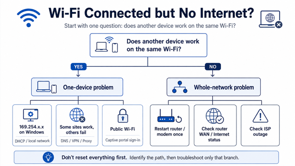 WiFi connected but no internet diagnostic decision tree
