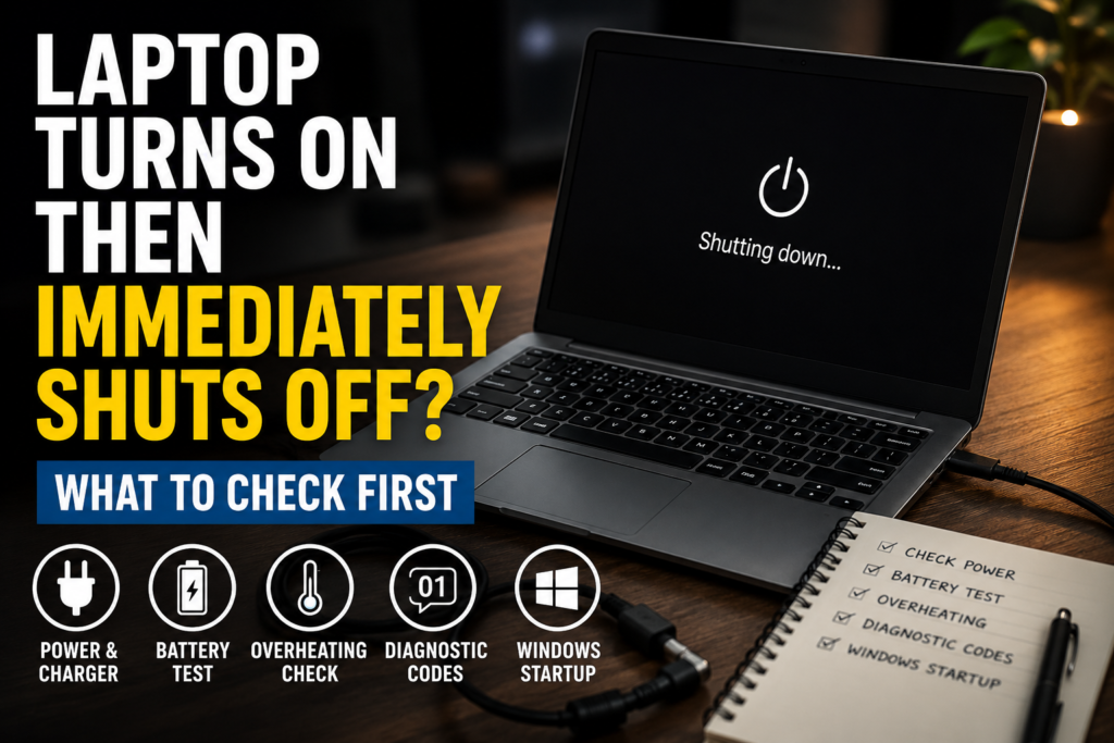 Laptop turns on then immediately shuts off